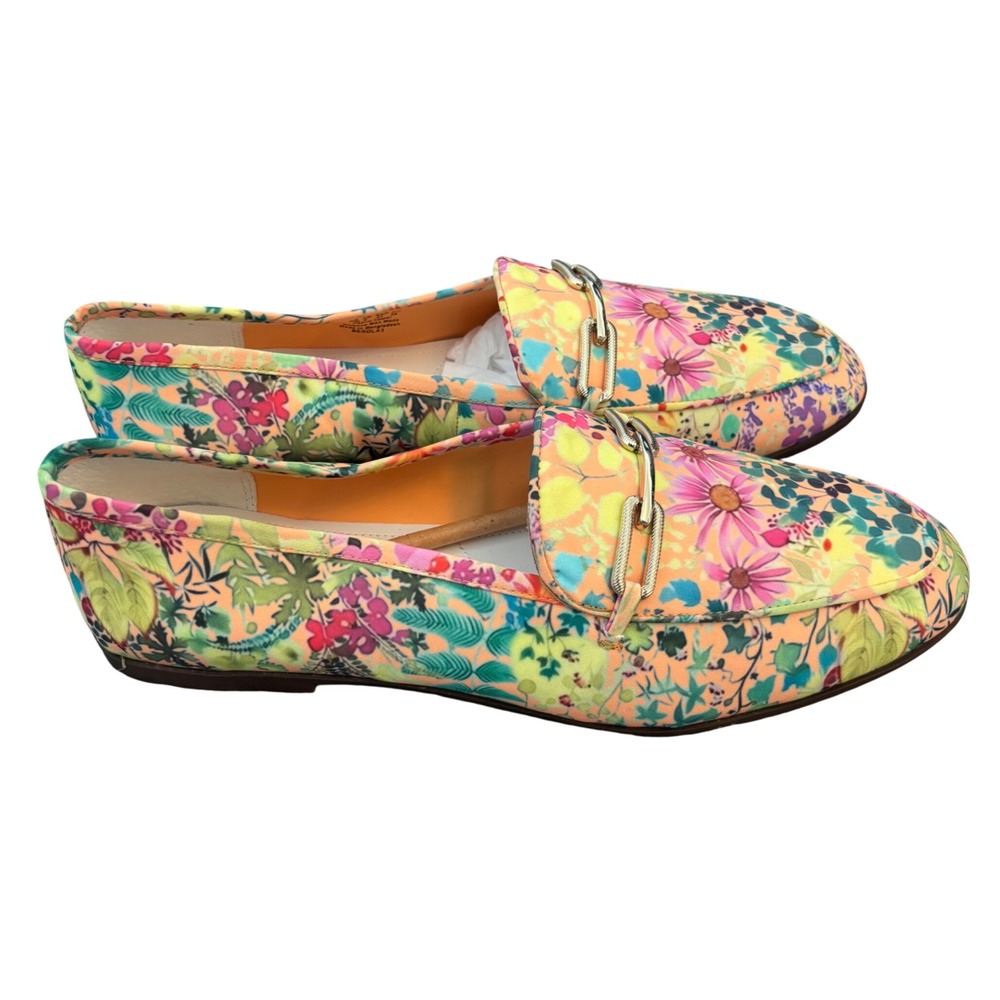 Franco Sarto Berola3 Womens Floral Fabric Loafers Gold Chain Multi Color 11M - Picture 2 of 12